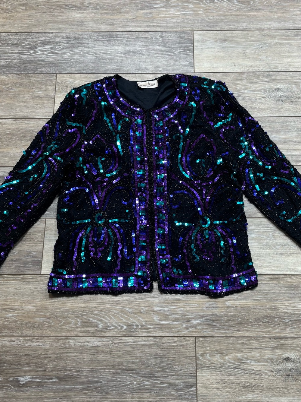 Laurence Kazar Sequin Beaded Jacket Sz L Formal Event Party Cocktail 80s Vtg
